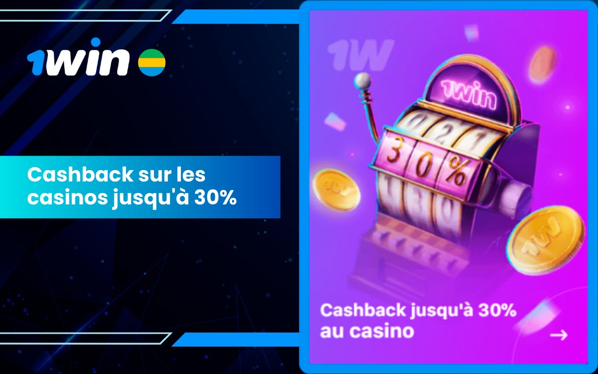 Cashback pour les casinos pouvant aller jusqu'à 30% pour les nouveaux clients 1Win