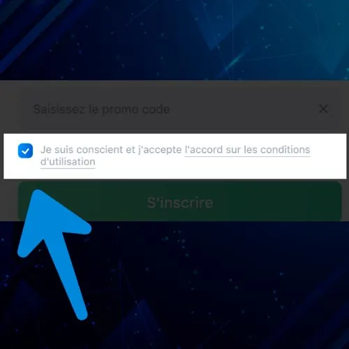 Assurez-vous de bien lire les conditions sur le site 1Win et cochez la case appropriée.