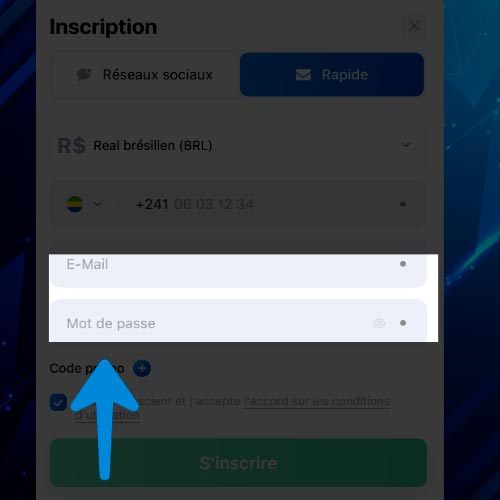 Définissez un nom d'utilisateur et un mot de passe pour votre compte sur 1Win.