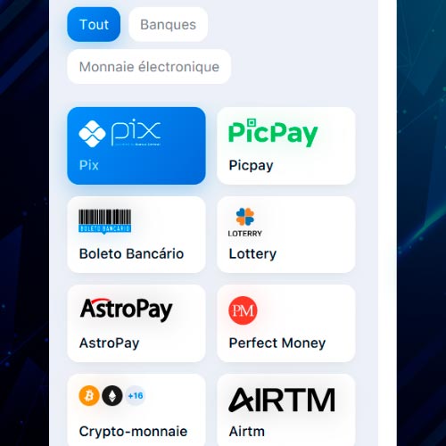 Choisissez votre méthode de paiement dans 1Win