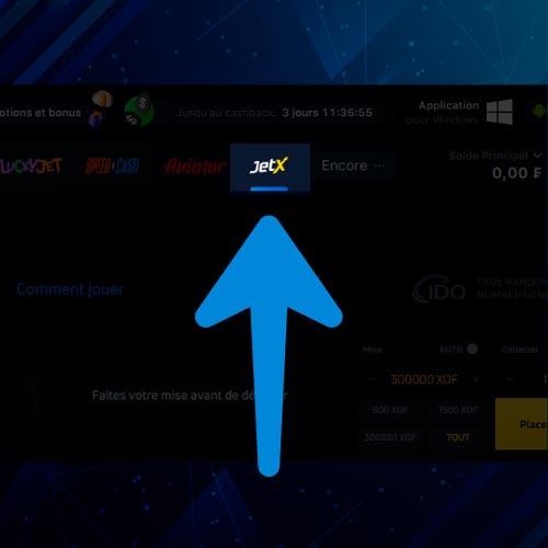 Accédez au site 1Win et localisez le jeu JetX