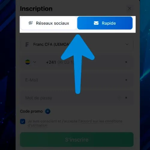 Sélectionnez la méthode que vous préférez pour vous inscrire sur 1Win.
