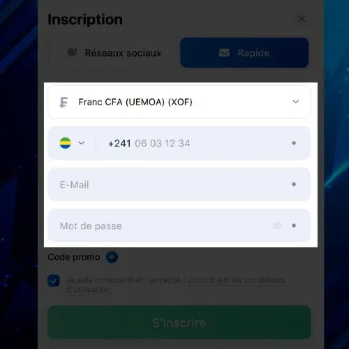 Complétez le formulaire d'inscription sur 1Win.