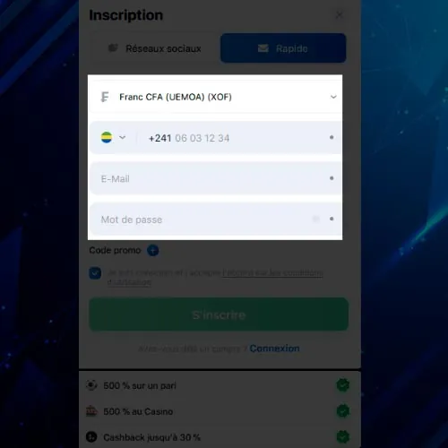 Complétez toutes les informations nécessaires sur 1win.
